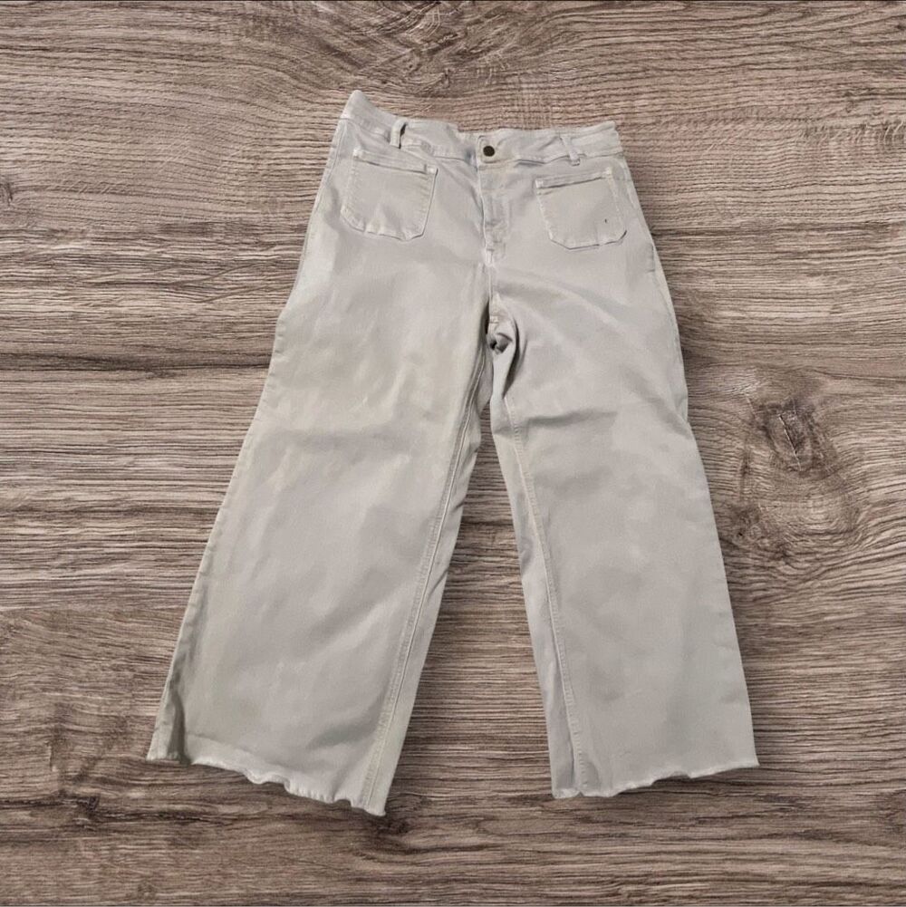 ☑️ Mica Denim High Rise Cropped Wide Leg Patch Pocket Jeans Cream Size 32/12